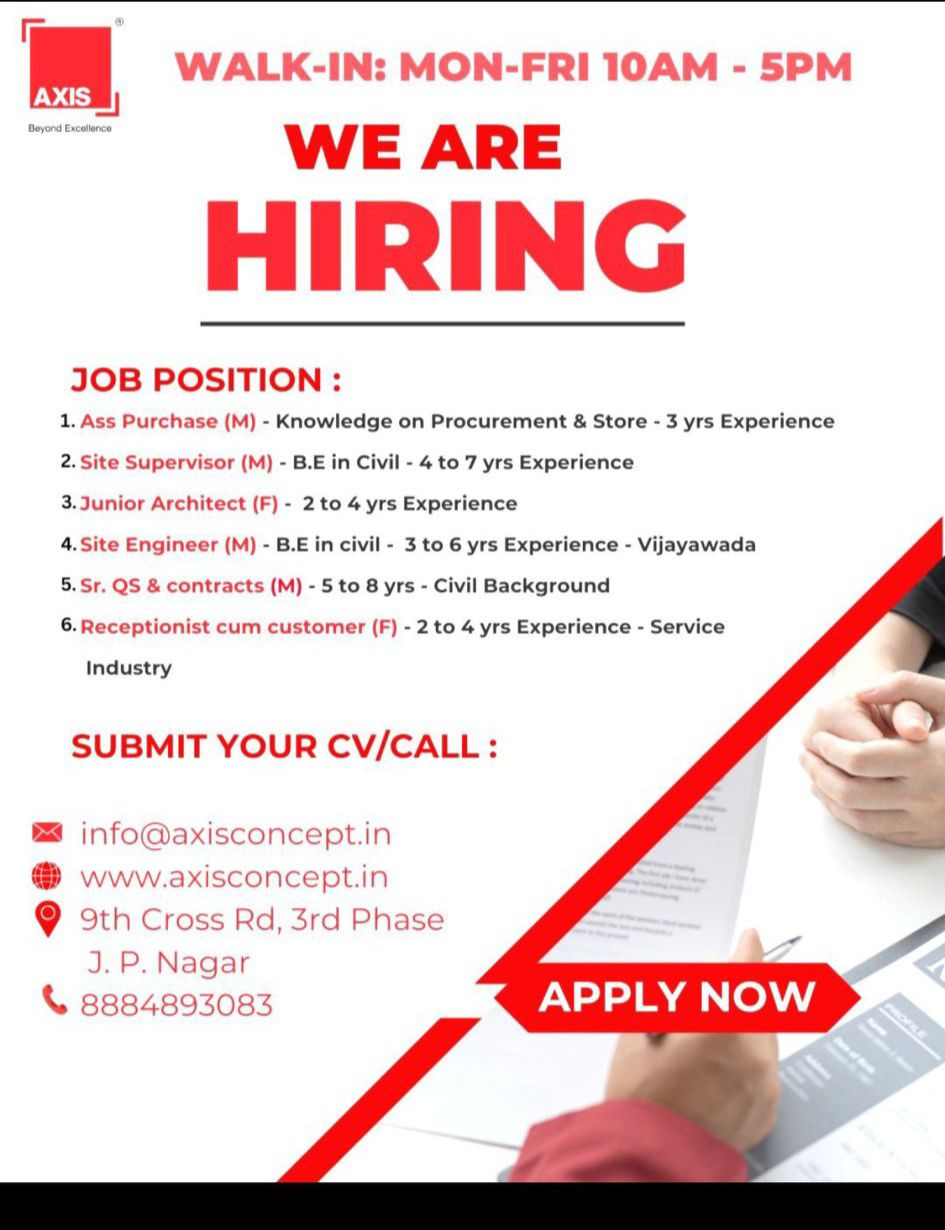 Architect, Purchase, Civil Site Engineer and  Receptionist at Bangalore