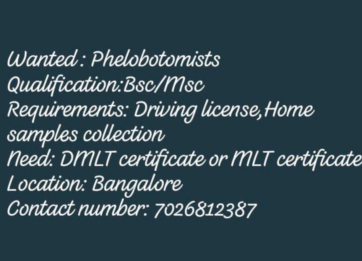 Phlebotomist at Bangalore