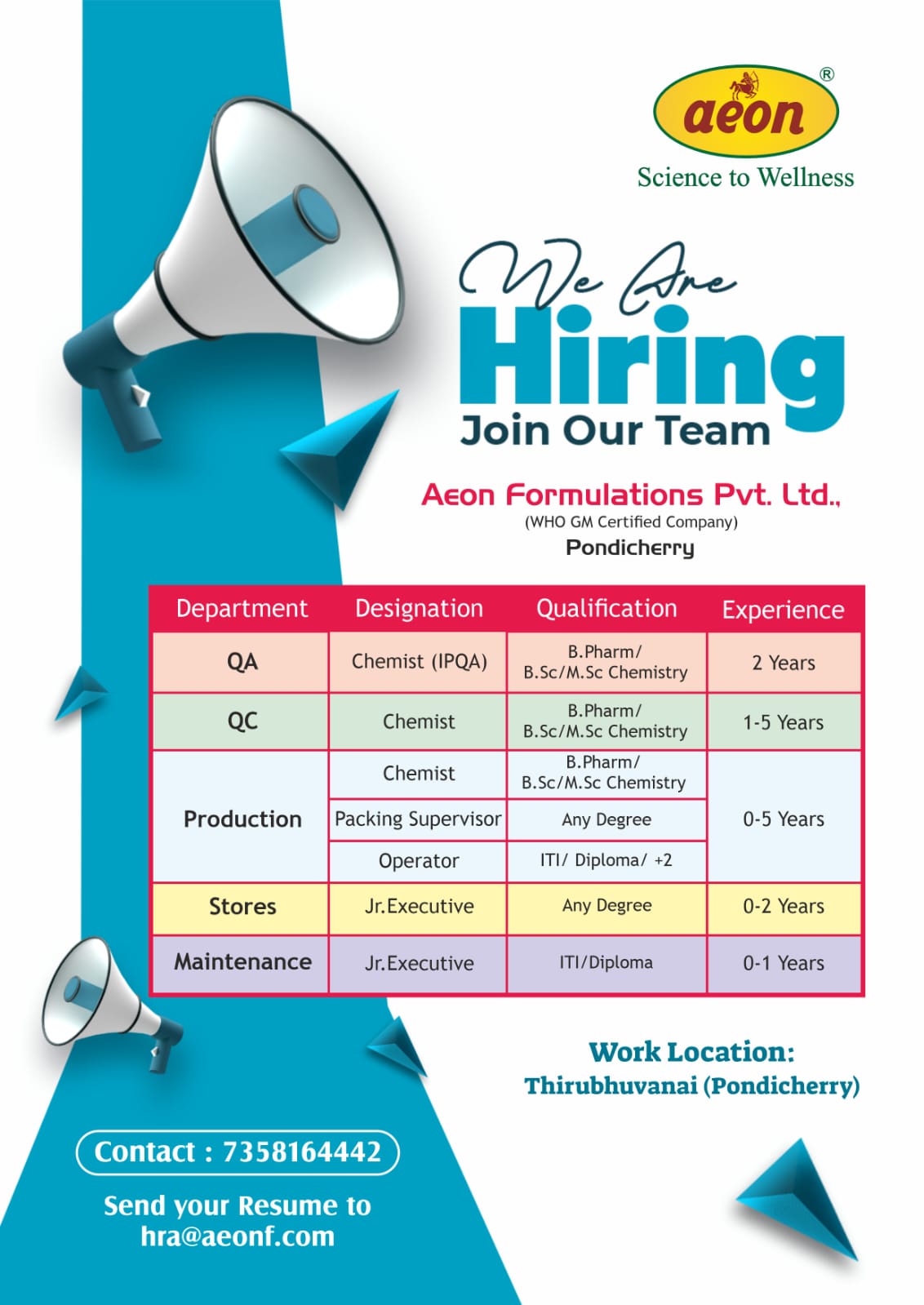 Freshers and Experience at Pondicherry
