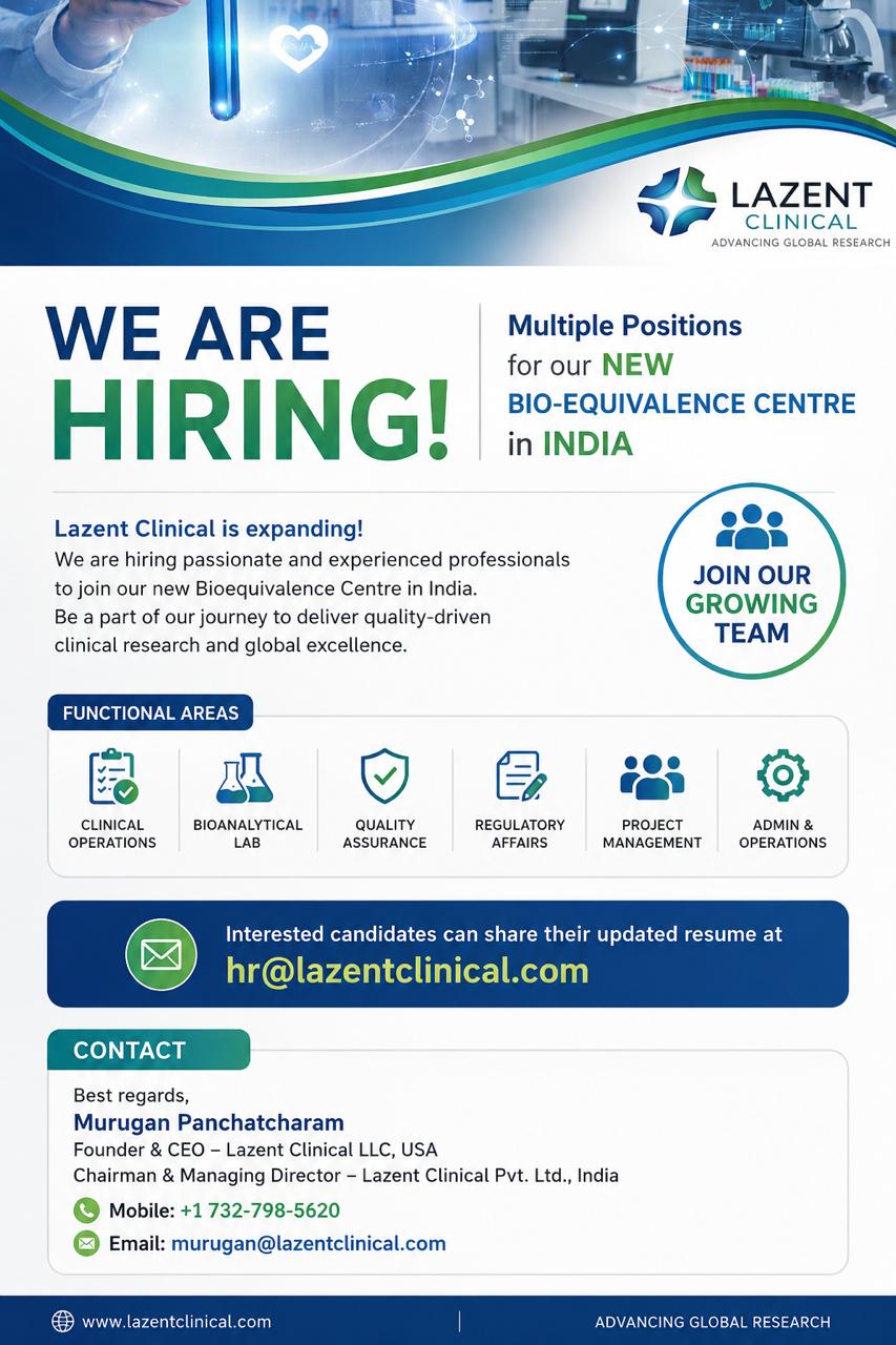 Clinical operations jobs  Bioanalytical , QA ,RA ,Project management at Chennai